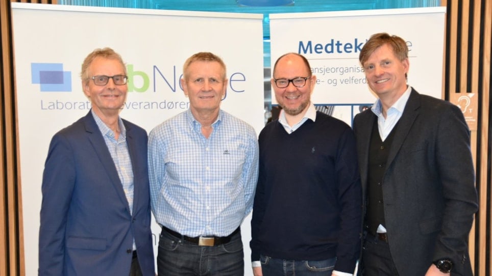 f.v.: Tore Flaatrud, Lab Norge, Bjørn Kristian Berge og Petter Strømme, Legemiddelverket og Atle Hunstad, Medtek Norge